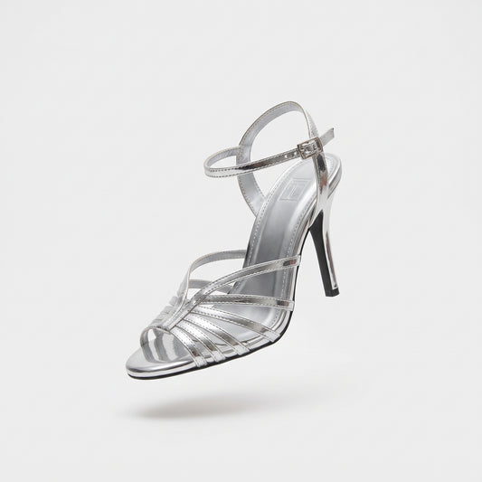 TC Silver Mutya 4.5 inch Women's Elegant High Heel Sandals with Glittery Glass Finish