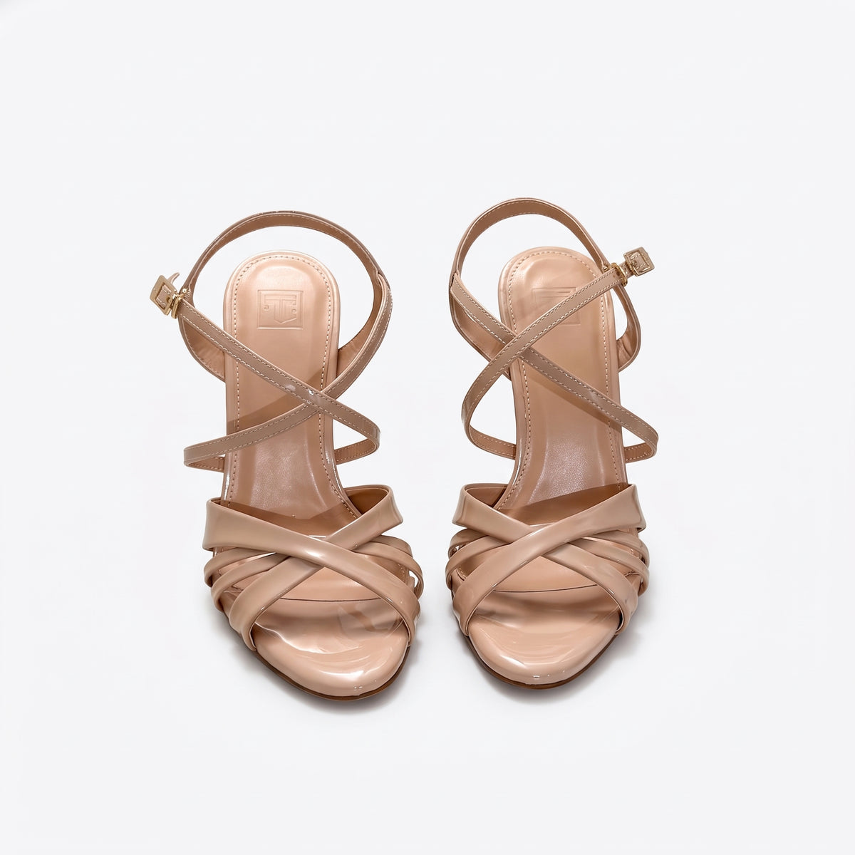 TC 4.5-inch Binibini Women’s Nude Patent High Heel Sandals Cross Strap Open Toe Pageant / Party heels