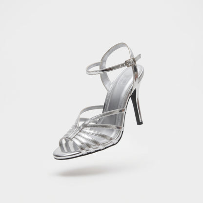 TC Silver Mutya 4.5 inch Women's Elegant High Heel Sandals with Glittery Glass Finish