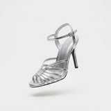 TC Silver Mutya 4.5 inch Women's Elegant High Heel Sandals with Glittery Glass Finish