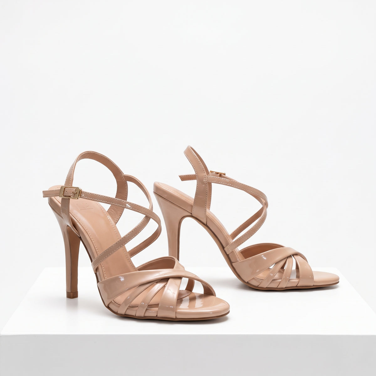 TC 4.5-inch Binibini Women’s Nude Patent High Heel Sandals Cross Strap Open Toe Pageant / Party heels