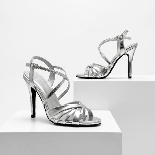 TC 4.5-inch Women’s Silver Open Toe Pageant / party High Heel stilettos Sandals with Buckle Strap