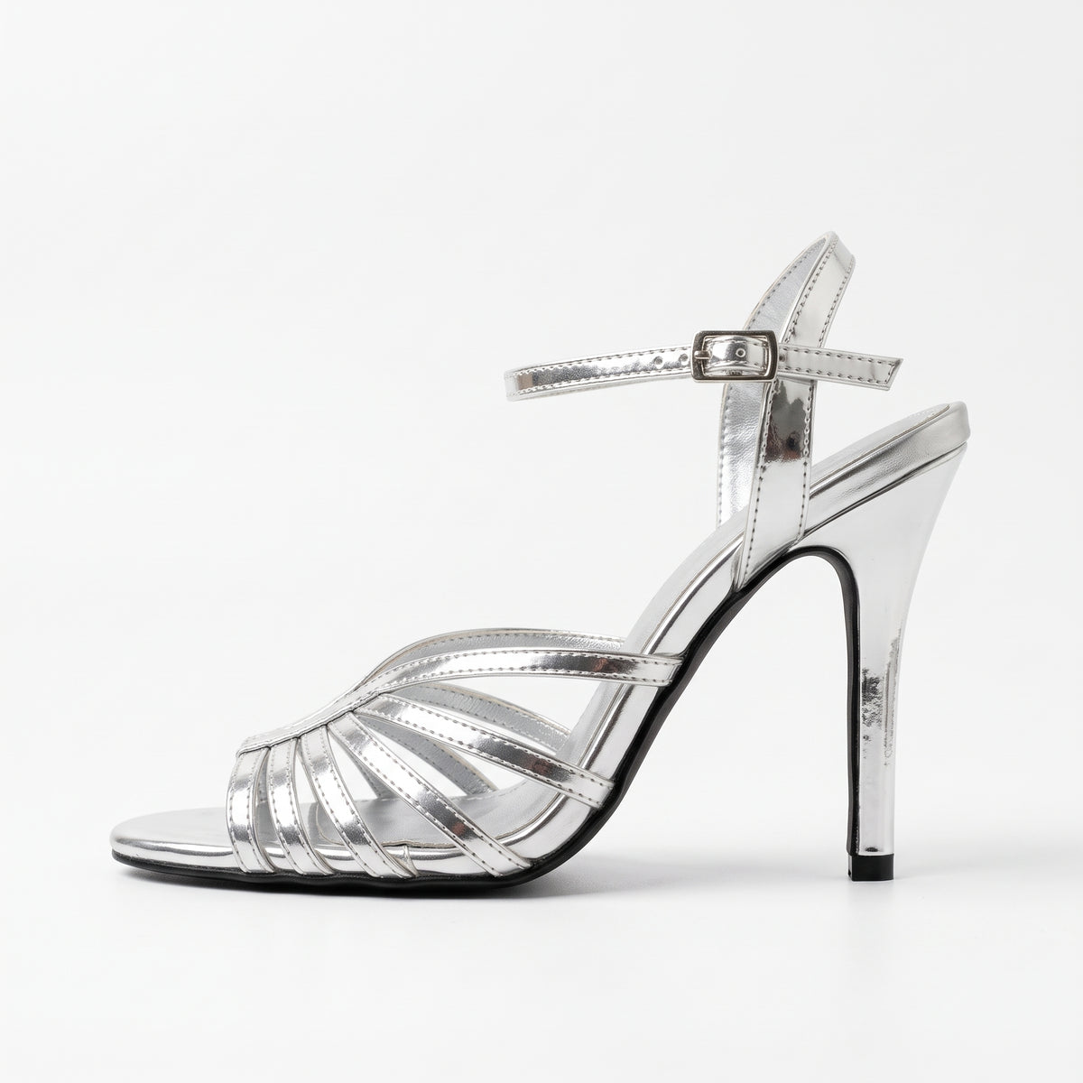 TC Silver Mutya 4.5 inch Women's Elegant High Heel Sandals with Glittery Glass Finish