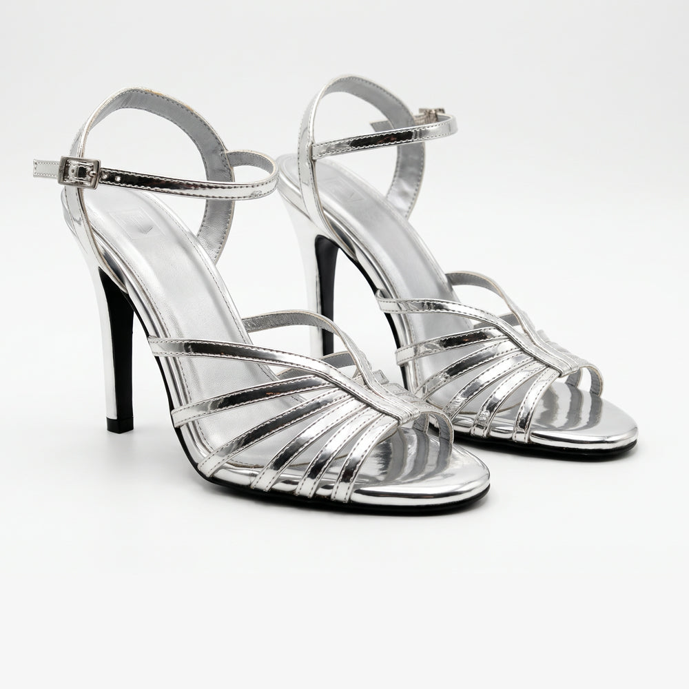 TC Silver Mutya 4.5 inch Women's Elegant High Heel Sandals with Glittery Glass Finish