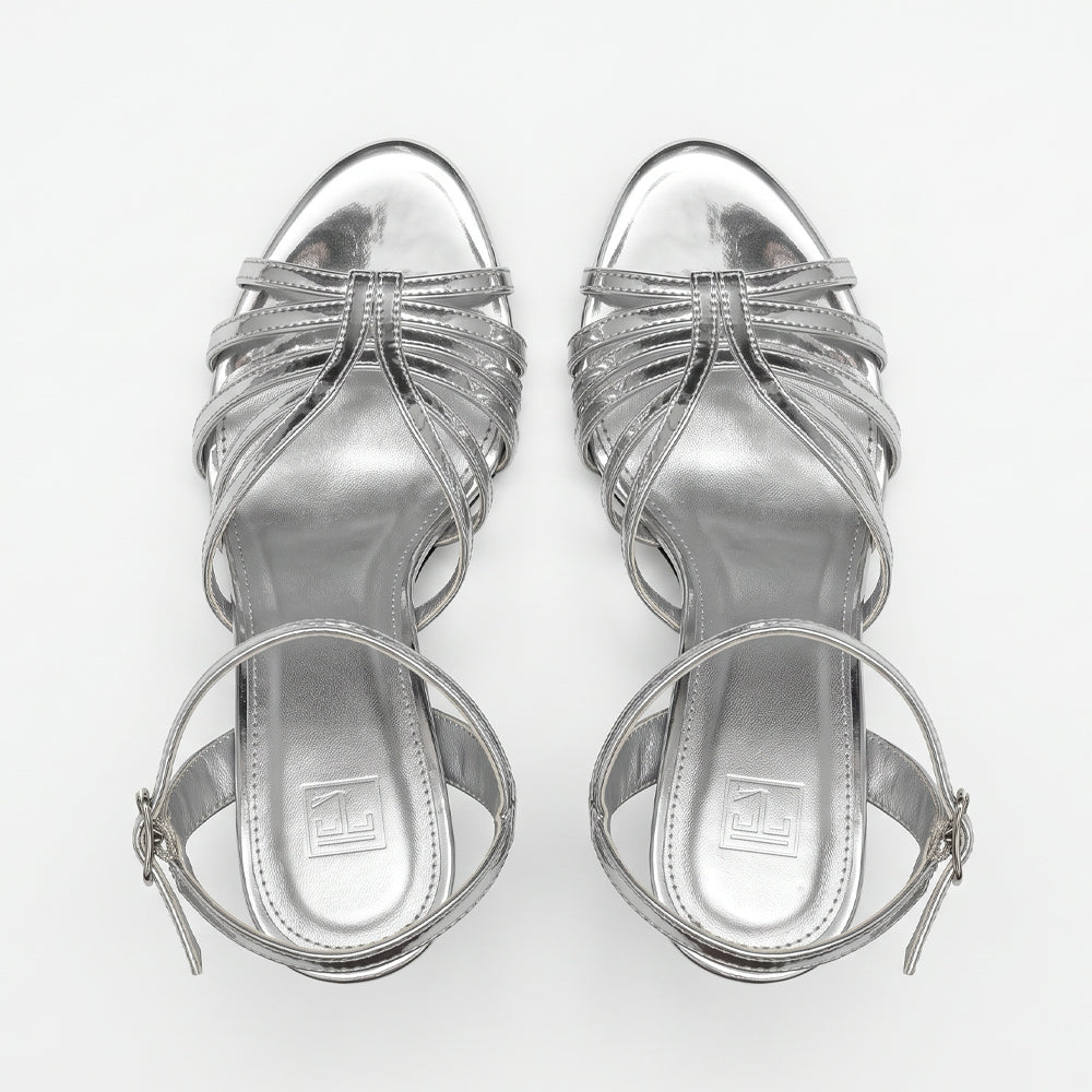 TC Silver Mutya 4.5 inch Women's Elegant High Heel Sandals with Glittery Glass Finish