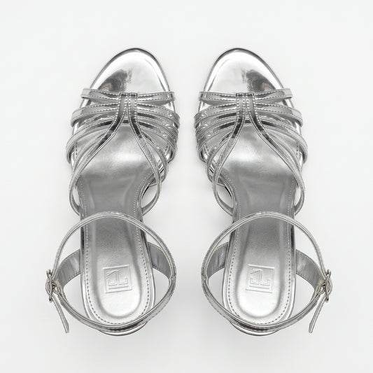 TC Silver Mutya 4.5 inch Women's Elegant High Heel Sandals with Glittery Glass Finish