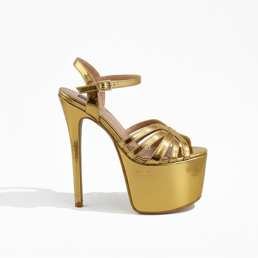 Mubashira Golden 6.5 inches high heels