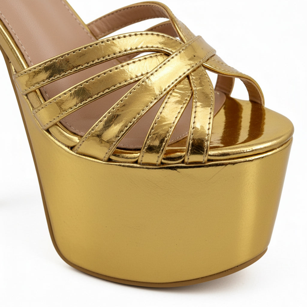 Mubashira Golden 6.5 inches high heels