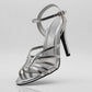 TC Silver Mutya 4.5 inch Women's Elegant High Heel Sandals with Glittery Glass Finish