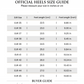 TrendyCreation pageant heels and high heels size guide — EU 35–45, foot length in cm and inches.
